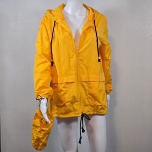AVOOGUE Yellow Hooded Raincoat Lightweight Packable Jacket Women's Size S